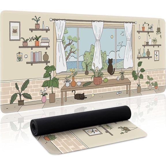 Kawaii Cat Mouse Pad Large Desk Mat Extended Keyboard Mouse Pad Cute Mousepad with Non-Slip Base and Stitched Edge Cat Mouse Mat Desk Pad 31.5 x 11.8 in Mouse Pads for Desk Decor Home Office Gaming