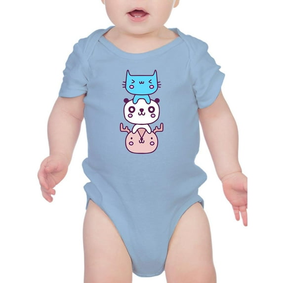 Kawaii Cat Panda And Deer Stack Bodysuit Infant -Image by Shutterstock, 12 Months