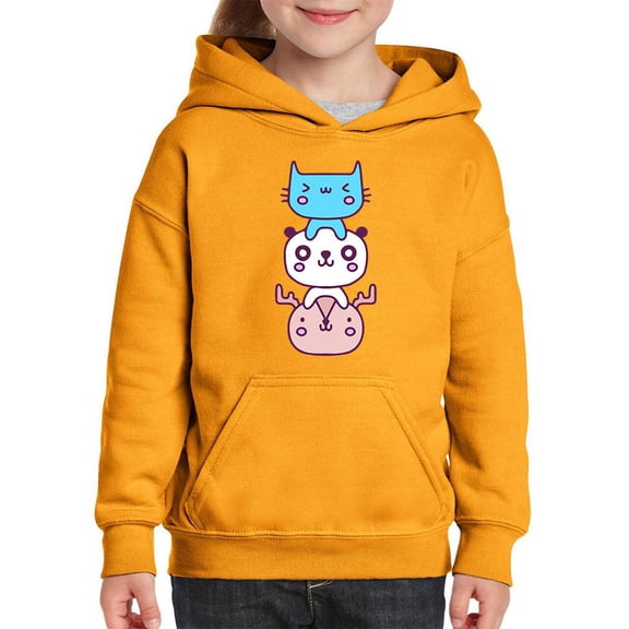 Kawaii Cat Panda Deer Stack Hoodie Juniors -Image by Shutterstock, Large