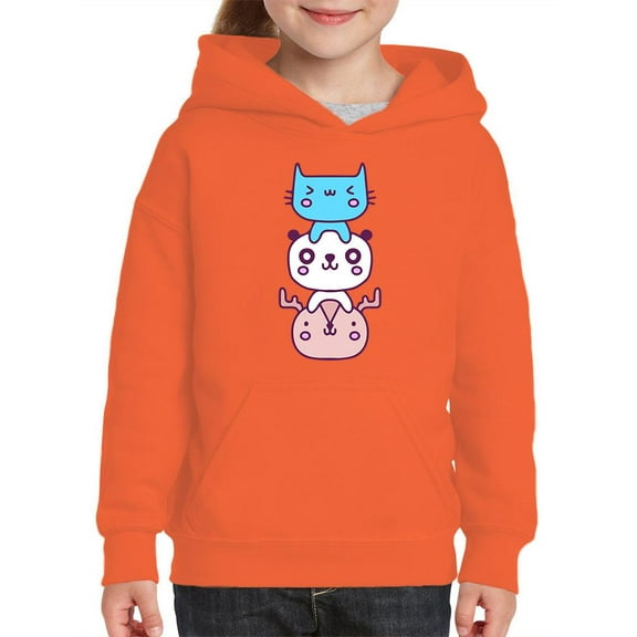 Kawaii Cat Panda Deer Stack Hoodie Juniors -Image by Shutterstock,  Large