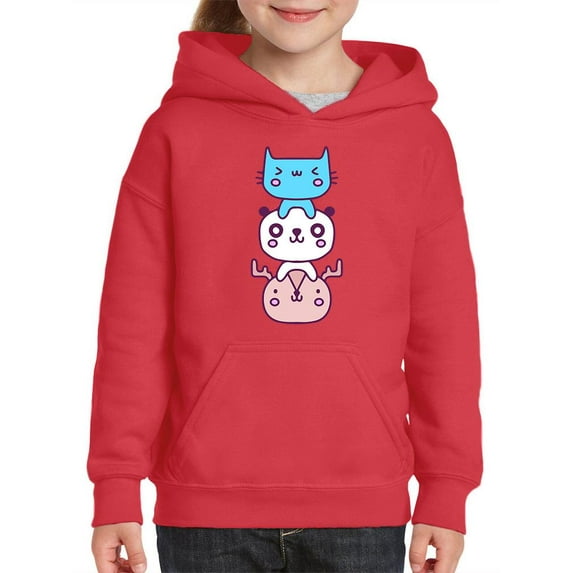 Kawaii Cat Panda Deer Stack Hoodie Juniors -Image by Shutterstock, x-Large