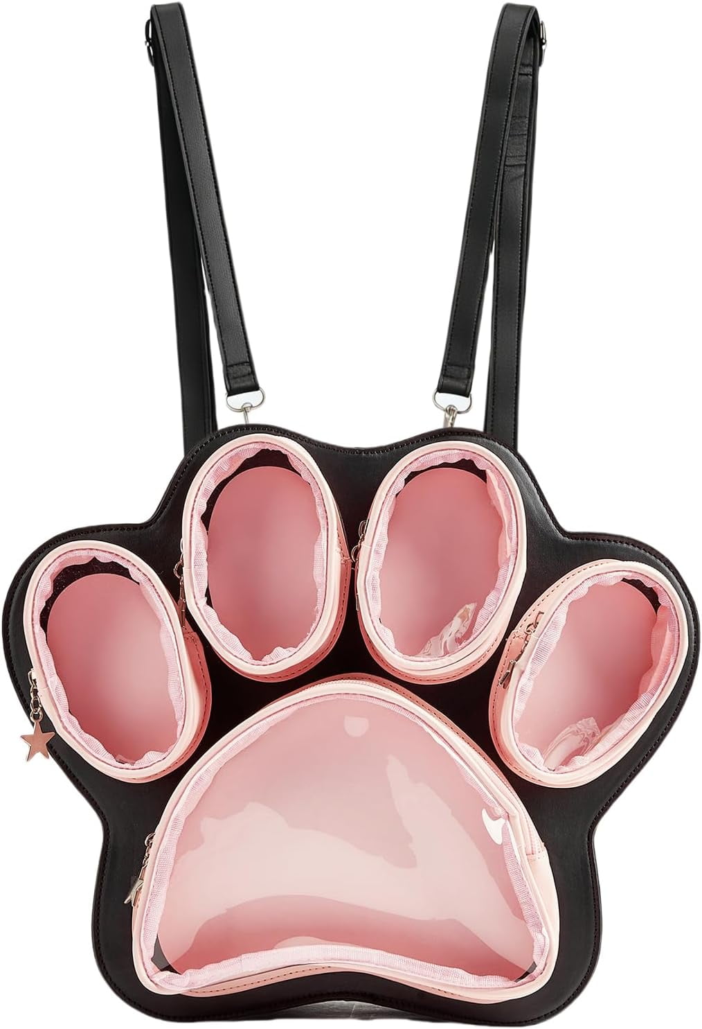 Kawaii Cat Paw Ita Bagpack with Clear Window & Detachable Strap, Anime Pin Display Backpack, Multifunctional Doll Display for Collectibles, Cute Black Pink Aesthetic Shoulder Bag for Gift