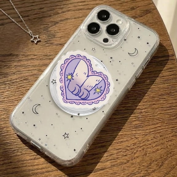Kawaii Cat Paw Phone Grip, Purple Heart Mobile Stand, Cute Animal Toe Beans Socket, Pastel Aesthetic Phone Holder, Pet Lover Gift for Her