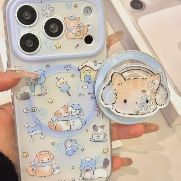 Kawaii Cat Phone Grip Cute Animal Design, Magnetic & MagSafe Compatible, Perfect for iPhone and Android, Stylish and Functional Accessory