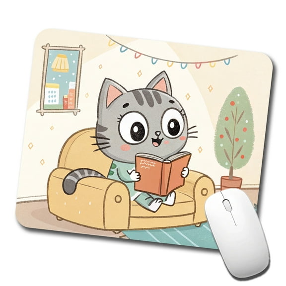 Kawaii Cat Reading Book On Couch Reader Mouse Pad Low Profile Gaming Mat