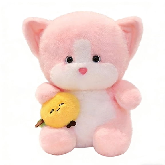 Kawaii Cat Stuffed Animal with lemon, Soft Pink Cat Plushie Toy, Kawaii Plushie for Birthday Gifts