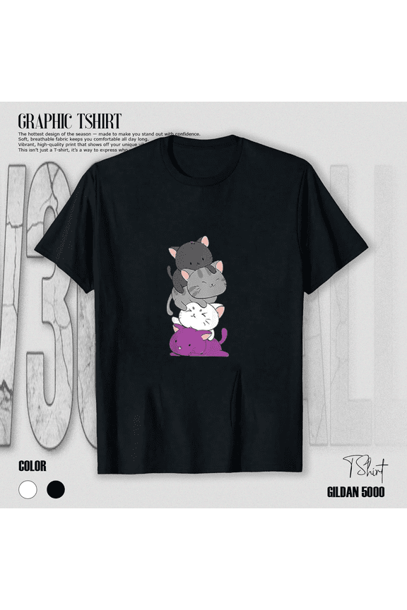 Kawaii Cat T shirt Asexual Pride Flag Kitten Anime For Ace Fan Unisex T-Shirt, up to size 5XL