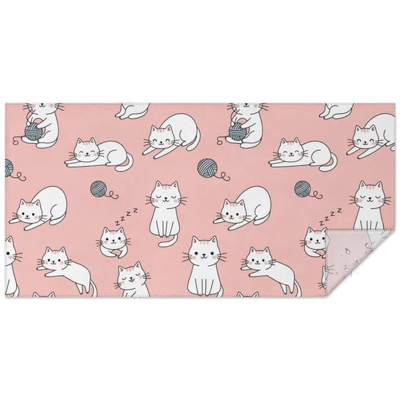 Kawaii Cat and Yarn Pink Pattern Waterproof Tablecloth, Rectangular ...