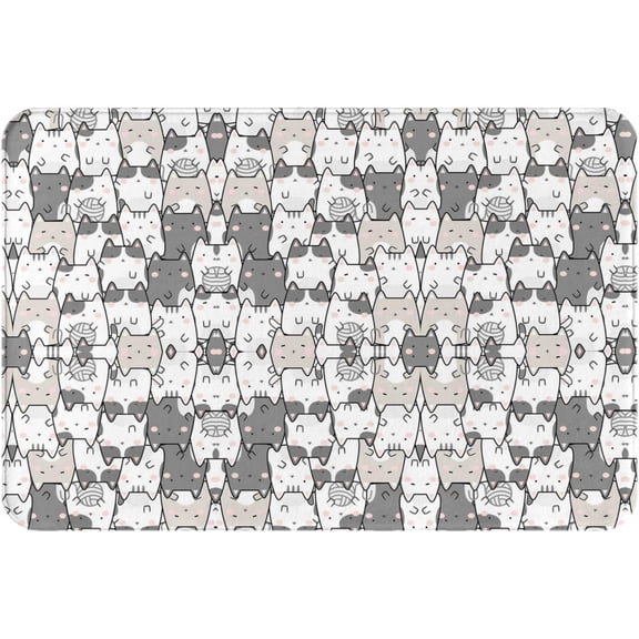 Kawaii Cats - Gray Front Door Mat Non-Slip Waterproof Entry Rug for Outdoor Indoor Doormat 24" x 16"