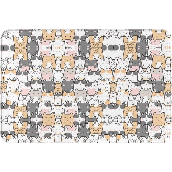 Kawaii Cats - Orange and Gray Front Door Mat Non-Slip Waterproof Entry Rug for Outdoor Indoor Doormat 24" x 16"