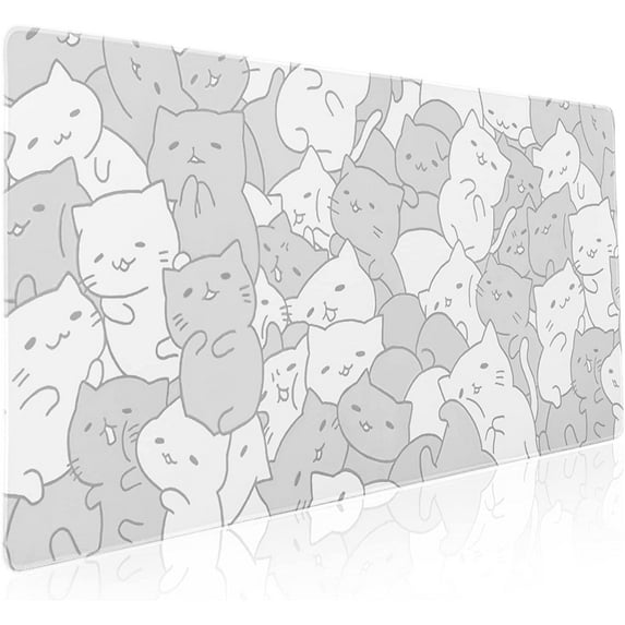 Kawaii Cats White Gaming Mouse Pad XXL Kittens Japanese Extended Big Large Desk Mat Non-Slip Rubber Base Stitched Edge Long Keyboard Mousepad for PC Computer Laptop,35.4×15.7 Inches