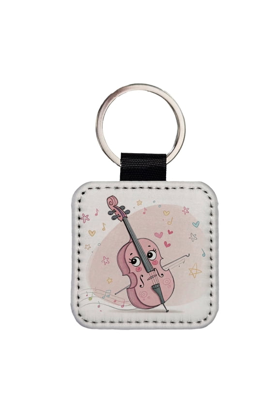 Kawaii Cello Music Faux Leather Square Keychain