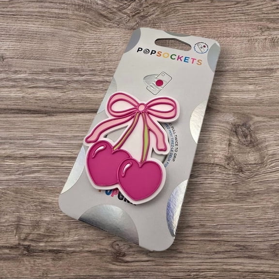 Kawaii Cherry Bow Pop Grip | Cute Pink Phone Grip & Stand | Aesthetic Cherry Accessory | Girly Phone Holder | Cute Gift for Her | Swappable