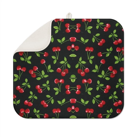 Kawaii Cherry Print Drying Mat – Cute Red and Pink Cherry Pattern, Cartoon Fruit Coffee Mat, Cherry Lover Kitchen Decor