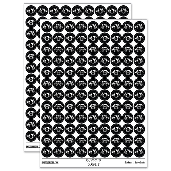 Kawaii Chibi Cow Head Face Milk Farm Animal 200+ Round Stickers - Black - Matte Finish - 0.50" Size