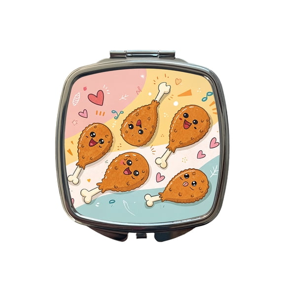 Kawaii Chicken Drumsticks Travel Makeup Handbag Purse Small Pocket Compact Mirror