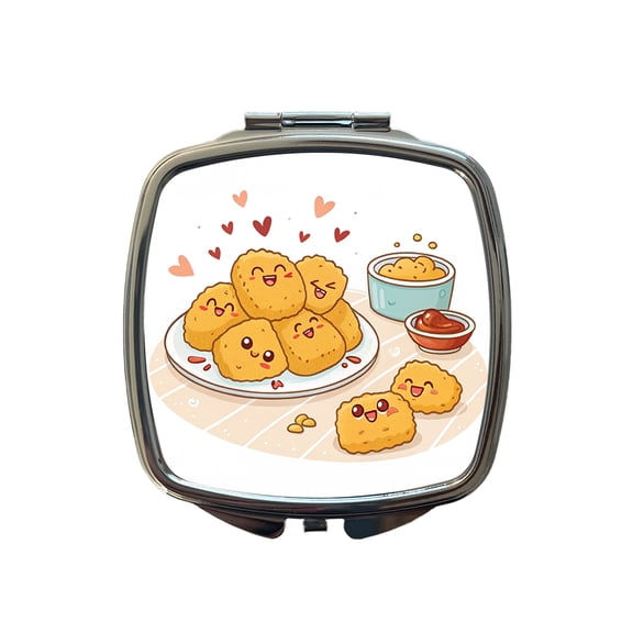 Kawaii Chicken Nuggets Travel Makeup Handbag Purse Small Pocket Compact Mirror
