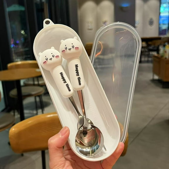 Kawaii Chiikawa Tableware Set Hachiware Usagi Cartoon Fork Spoon Dinnerware Set Portable Travel Cutlery