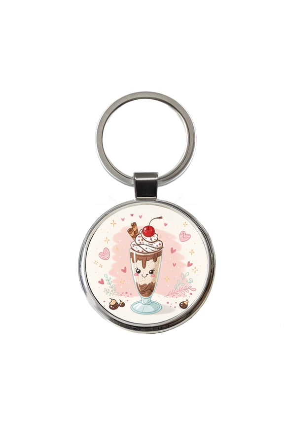 Kawaii Chocolate Milk Shake Metal Round Keychain
