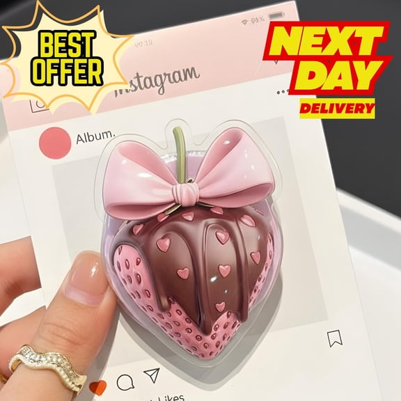 Kawaii Chocolate Strawberry MagSafe Phone Grip: Cute Magnetic GripTok, Adorable Phone Holder for Sweet Lovers, Fun Phone Accessory