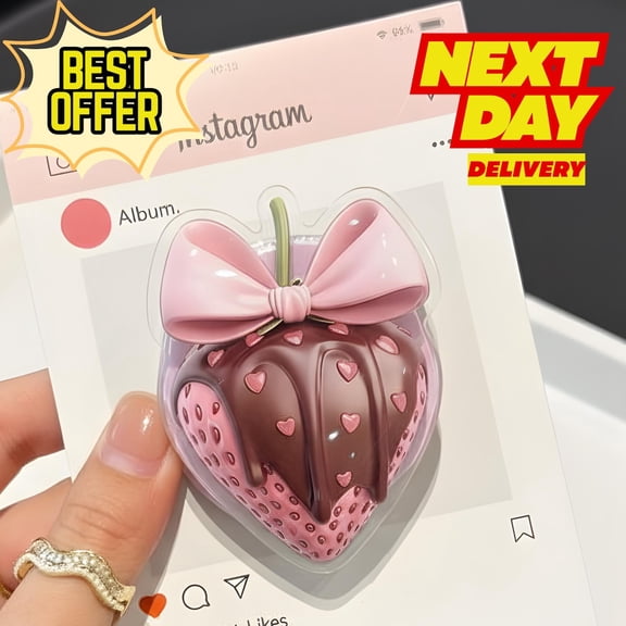 Kawaii Chocolate Strawberry MagSafe Phone Grip: Cute Magnetic GripTok, Adorable Phone Holder for Sweet Lovers, Fun Phone Accessory