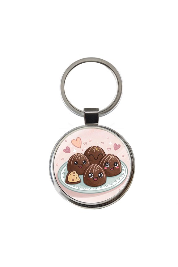 Kawaii Chocolate Truffles Metal Round Keychain