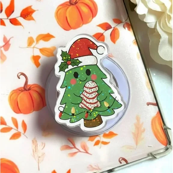 Kawaii Christmas Tree Phone Grip, Cute Santa Hat Phone Holder, Holiday Accessory Gift for Her, Winter Xmas Tree