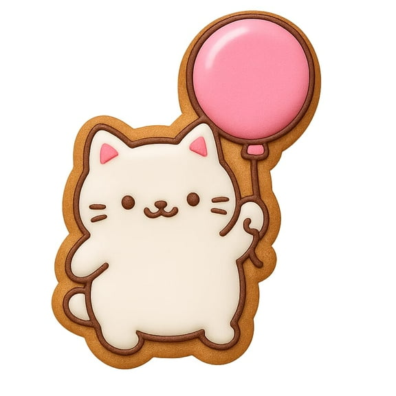 Kawaii Chubby Cat Holding Balloon Cookie Cutter - 4x2.84" Fun Party Baking
