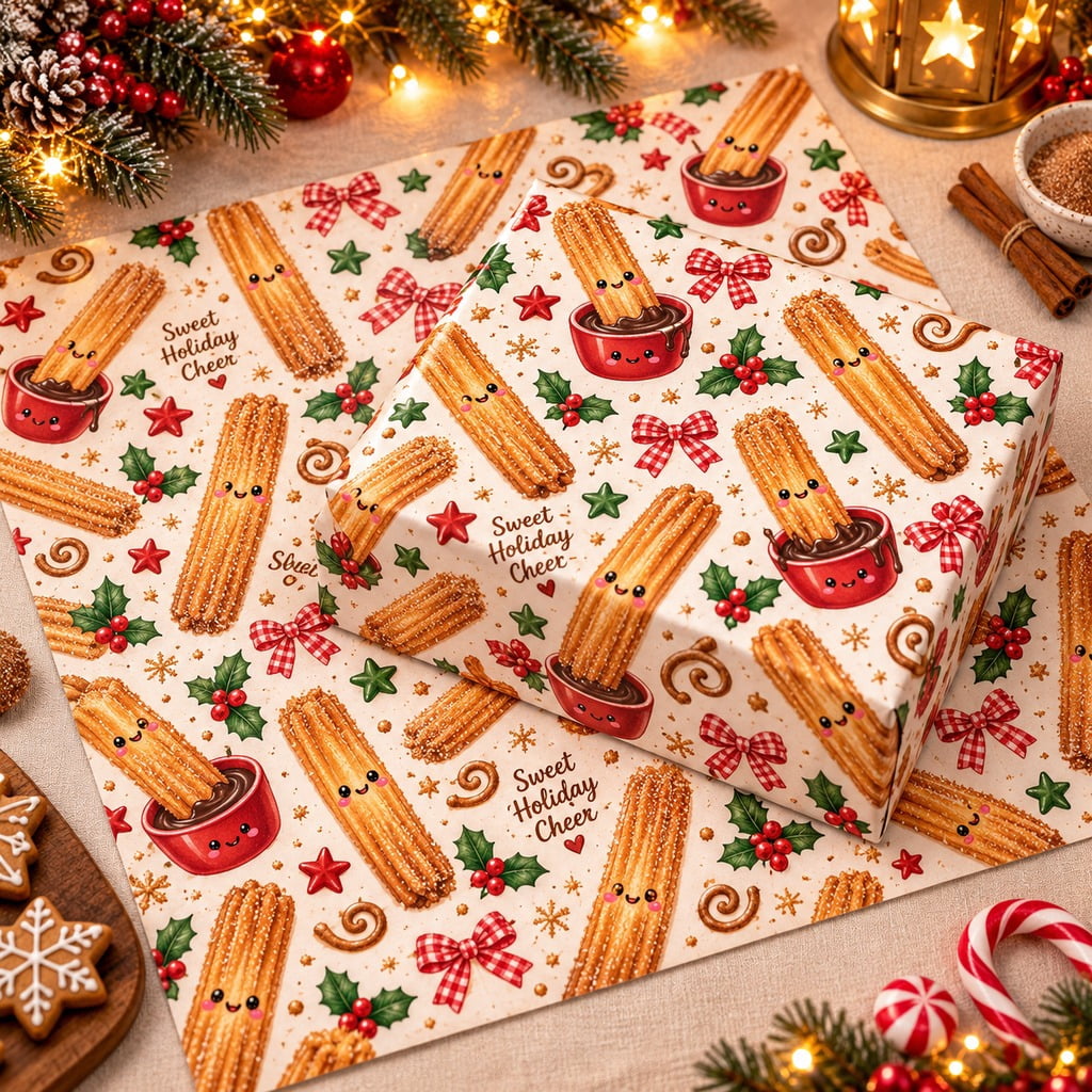 Kawaii Churros Wrapping Paper, Christmas Pastry Design - Walmart.com