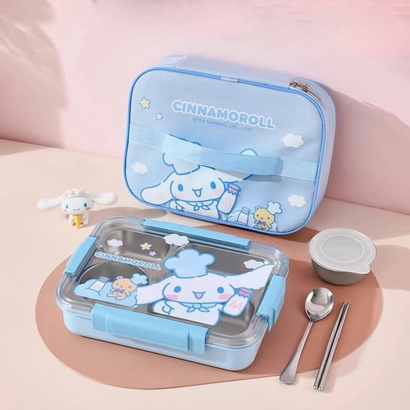 Kawaii Cinnamoroll 1500ML Lunch Box Meal Box Bag Set MyMelody Anime Character Stainless Steel Lunch Box