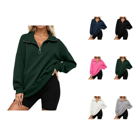 Kawaii Clothes Women's Solid Color Sweatshirt Women's Casual Stand Collar Loose Fit Zip Up Jacket For Daily Vacation Spring Summer Fall Versatile Comfortable Lightweight
