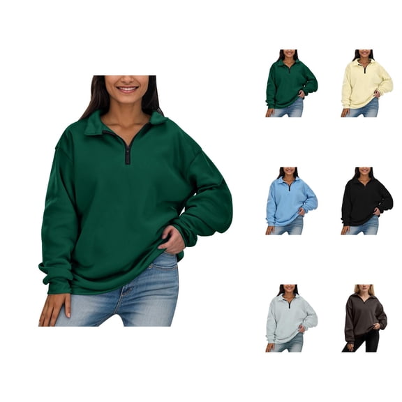 Cute Tops for Women Women's Solid Sweatshirt Womens Oversized Half Zip Pullover Long Sleeve Sweatshirt Quarter Zip Hoodie Sweater Teen Girls Fall Blouse Clothes