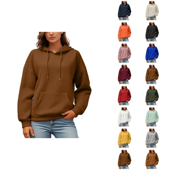 Kawaii Clothes Women's Solid Sweatshirt Ladies' Fashionable And Casual Solid Color Round Neck Long Sleeved Pocket Sweatshirt And Hoodie