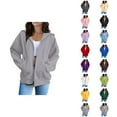 thumbnail image 1 of Kawaii Clothes Women's Solid Sweatshirt Women Fashion Solid Loose Hooded Zipper Hoodie Long Sleeve Jacket, 1 of 5
