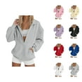 thumbnail image 1 of Kawaii Clothes Women's Solid Sweatshirt Women's Casual And Fashionable Solid Color Zipper Hoodless Sweatshirt, 1 of 5