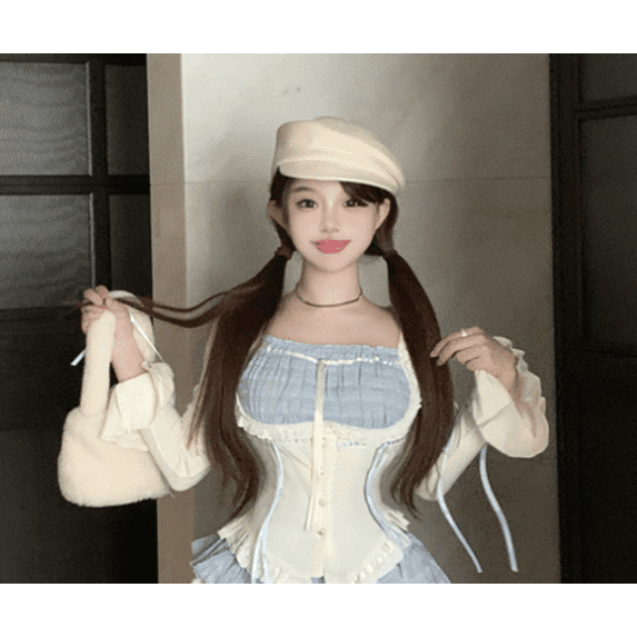 Kawaii Clothing 2 Piece Skirts Sets 2024 summer Casuall Japanese Style Y2k Crop Tops Blouse + Mini Skirts Vintage Lolita Suits