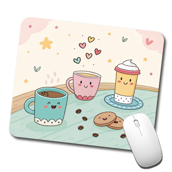 Kawaii Coffee Cups Latte Cappuccino Mouse Pad Low Profile Gaming Mat