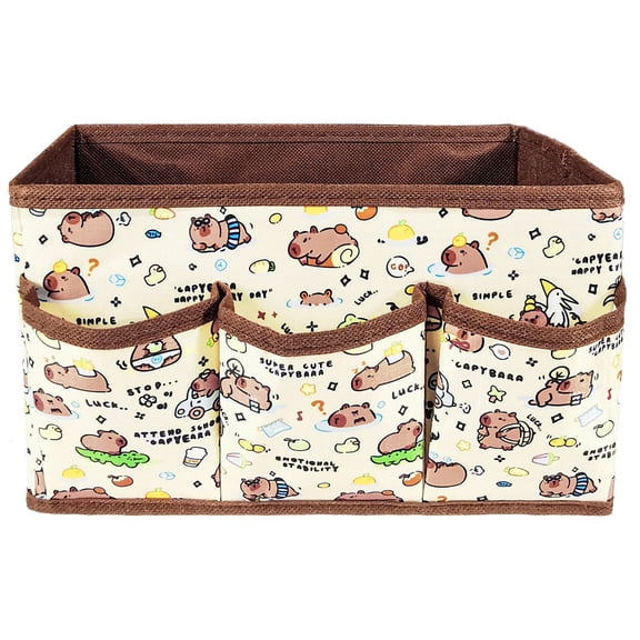 Kawaii Collapsible Storage Bin,Cute Capybara 4 Grids Storage Box Foldable Baskets,Office Desk Bathroom Vanity Decor, Cute Capybara Room Decor Gifts,for hair accessories,lipstick,makeup brush...