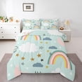 thumbnail image 1 of Kawaii Comforter Set Queen Rainbow Moon Stars Comforter Set Cute Cartoon Cloud Bedding Comforters Scandinavian Style Doodle Quilt Duvet Sets Bedroom Decor 1 Pillow Case, 1 of 7
