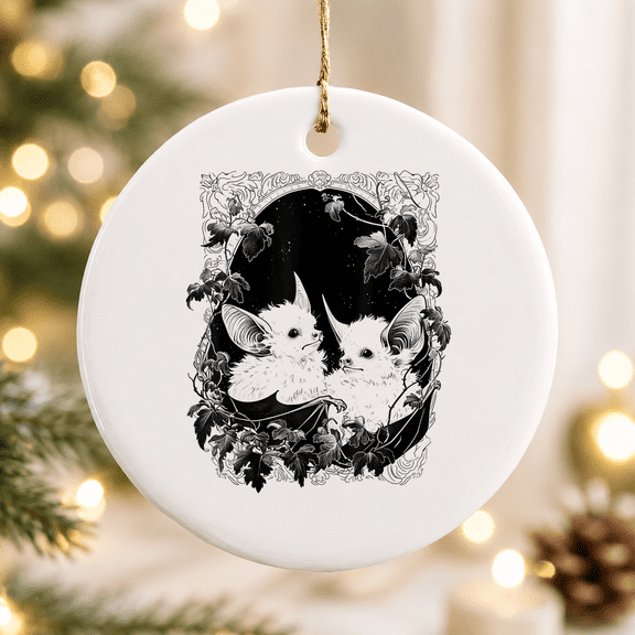 Kawaii Coquette Cottagecore Pastel Goth Aesthetic Cute Bats Christmas Ornament, Holiday Decor Gift, Ceramic Ornament