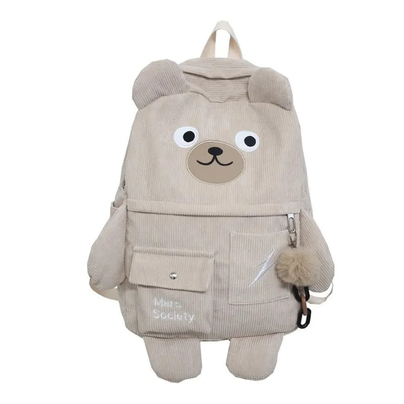 Kawaii Corduroy Bear Backpacks for Cute Women Multi-pockets School Bags ...