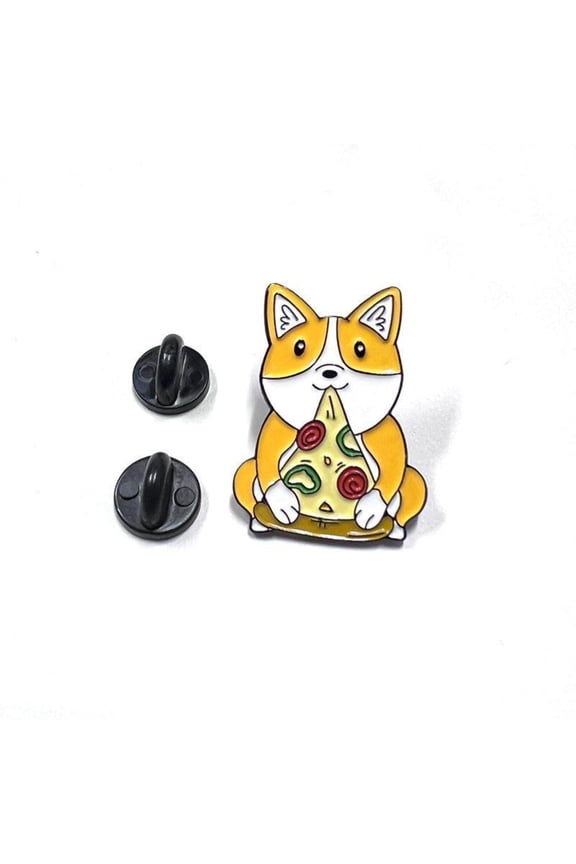 Kawaii Corgi Dog Lapel Pin Pizza Time Brooch Enamel Pin