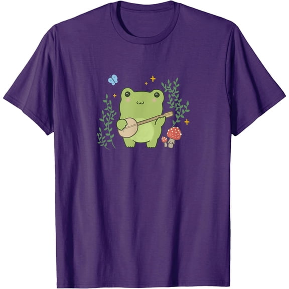 Kawaii Cottagecore Cute Frog Banjo Butterfly Unisex T-Shirt for Men Women Kids Toddler