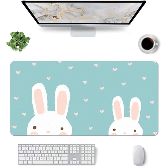 Kawaii Couple Rabbit Pattern Mouse Pad,Desk Mat,Game Mat,Makeup Table Mat,Varied Use Mat for Office/Home/Study Girls Boys(31.5''''X15.7'''''',Blue&Couple Rabbit)