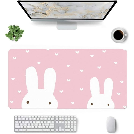 Kawaii Couple Rabbit Pattern Mouse Pad,Desk Mat,Game Mat,Makeup Table Mat,Varied Use Mat for Office/Home/Study Girls Boys(31.5''''X15.7'''''',Pink&Couple Rabbit)
