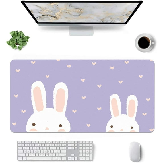 Kawaii Couple Rabbit Pattern Mouse Pad,Desk Mat,Game Mat,Makeup Table Mat,Varied Use Mat for Office/Home/Study Girls Boys(31.5''''X15.7'''''',Purple&Couple Rabbit)