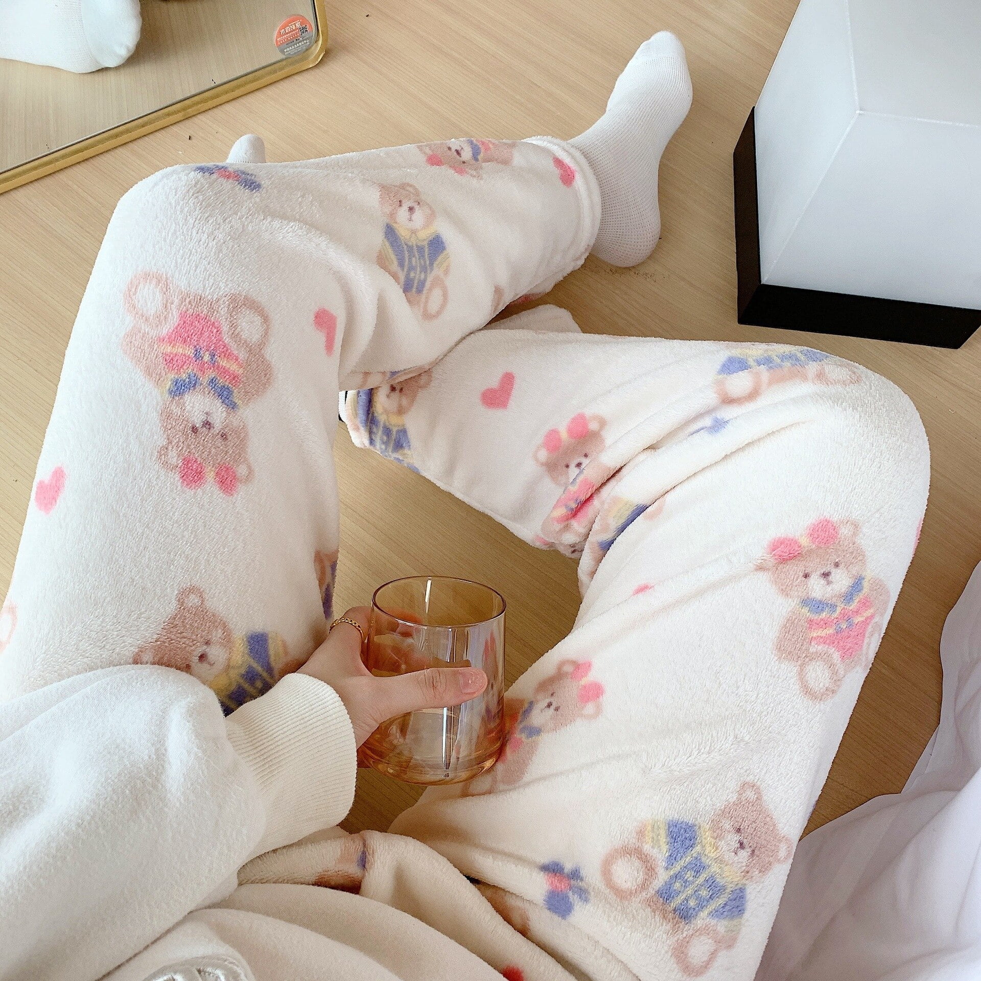Kawaii Crayon Shin Chan Flannel Pants Pajamas Cartoon Sanrios Hellokitty  Cinnamorol Autumn Winter Warm Plush Homewear Trousers