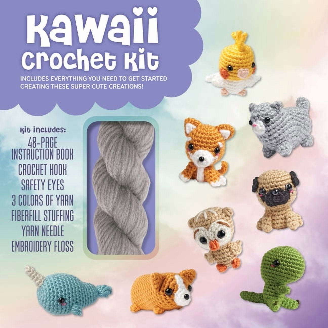 Kawaii Crochet Kit : Includes Everything you Need to Get Started Creating These Super Cute Creations!–Kit Includes: 48-page Instruction Book, Crochet Hook, Safety Eyes, 3 Colors of Yarn, Fiberfill Stuffing, Yarn Needle, Embroidery Floss (Kit)