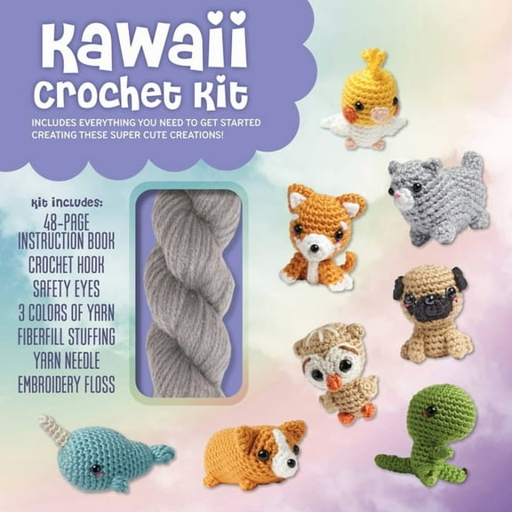 Kawaii Crochet Kit : Includes Everything you Need to Get Started Creating These Super Cute Creations!Kit Includes: 48-page Instruction Book, Crochet Hook, Safety Eyes, 3 Colors of Yarn, Fiberfill Stuffing, Yarn Needle, Embroidery Floss (Kit)