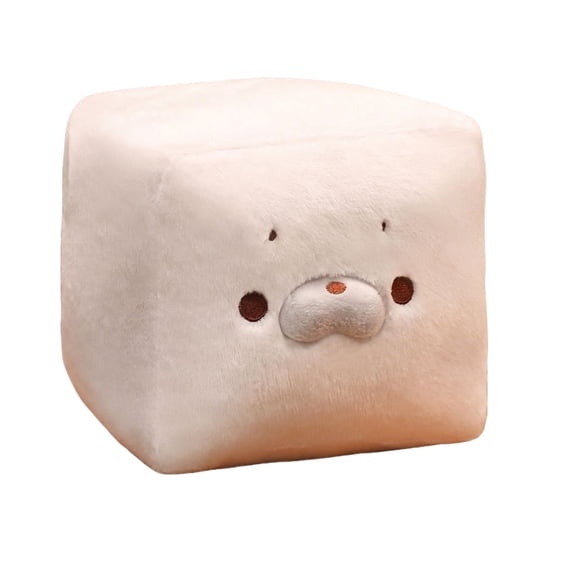 Kawaii Cube Plushie Cute Expression Pale Cream Stuffed Toys Cuddly Small Novelty Pocket Plush Desk Companion Teen Gift Birthday Present Holiday Stocking Stuffer 6.7 Inch